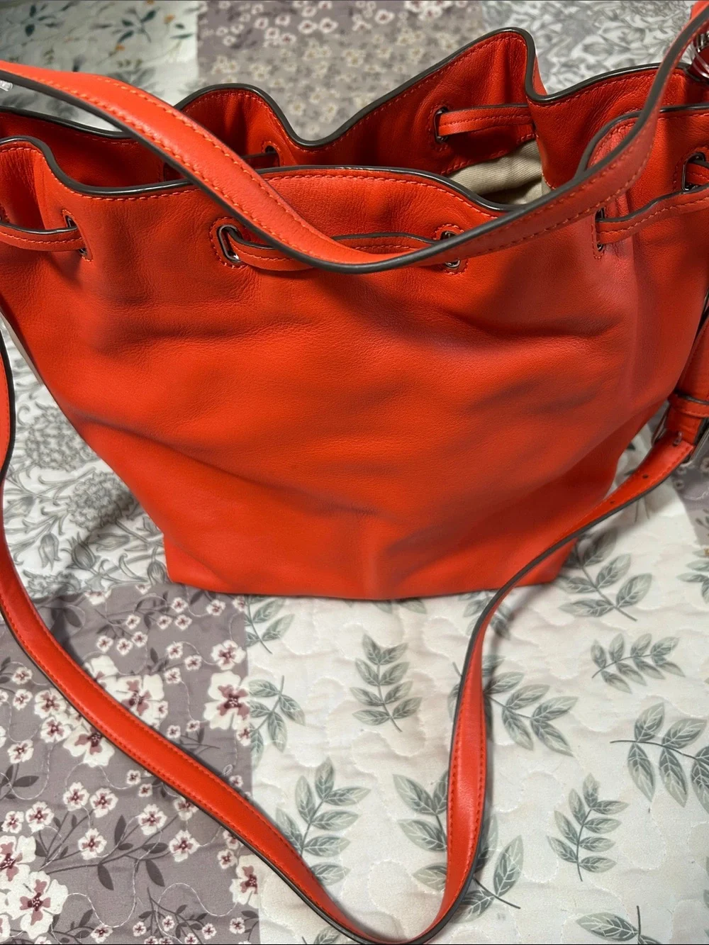 Tory Burch Orange Leather Drawstring Shoulder Bag